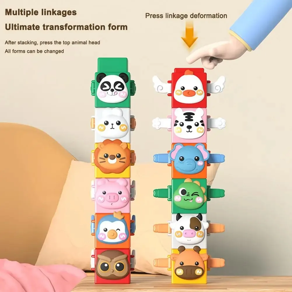 Kids' fun press-stack cute pet stacking toy, cartoon educational building play, focus training puzzle for toddlers