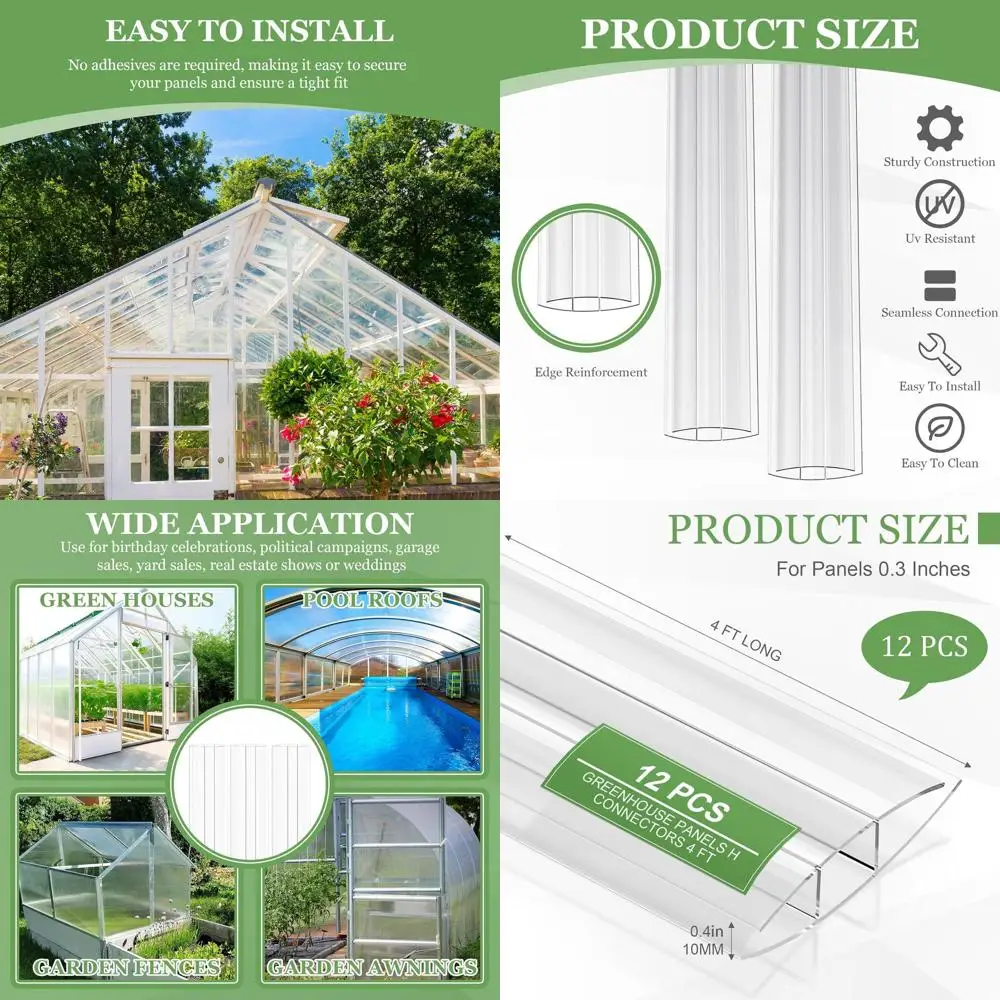 

12 Pack 4mm Thick Polycarbonate Greenhouse Panels with Clear Roofing for Greenhouse Accessories