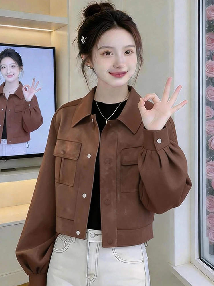 

Spring 2026 Women's Pure Color mat Sle ort Jaet Loose Fit Casual Versatile Trendy Coat Commute Sle Long Sve