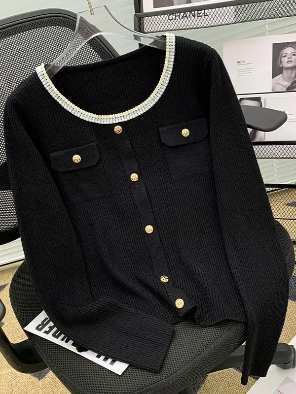 

Slimming Loose Knitted Sweater Women's Faion round Ne Lace Detail Autumn Winter Korean Sle Long Sve Color