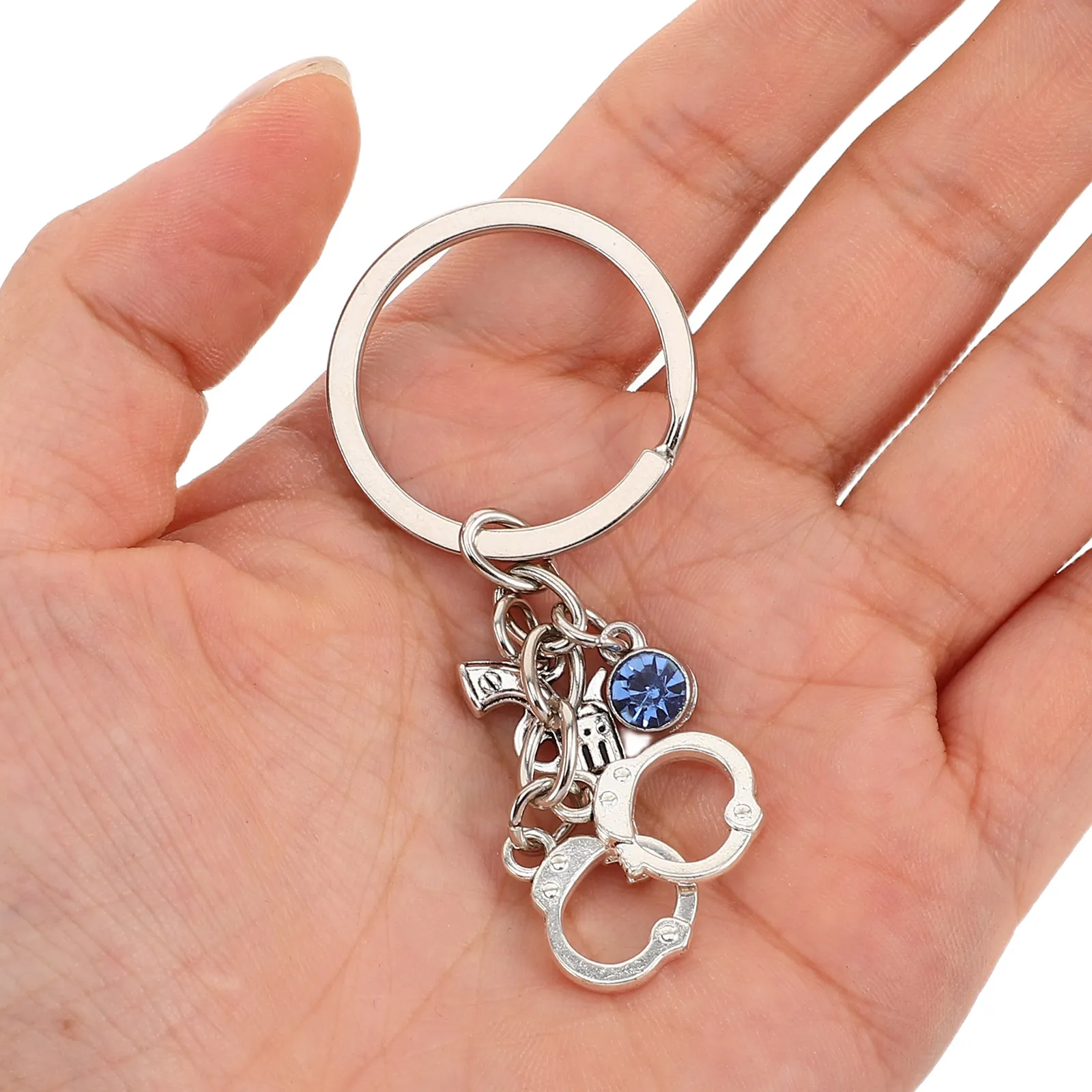 2Pcs Police Thank You Keychain Metal Gun Charm Mini Handcuff Charm Officer Appreciation Gift Law Enforcement Souvenir