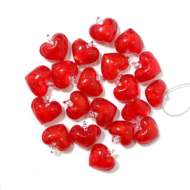 Colgante de corazón de cristal de Murano rojo hecho a mano, accesorios de decoración de escena del Día de San Valentín, adornos de fiesta de boda, regalos, nuevo, 20 piezas