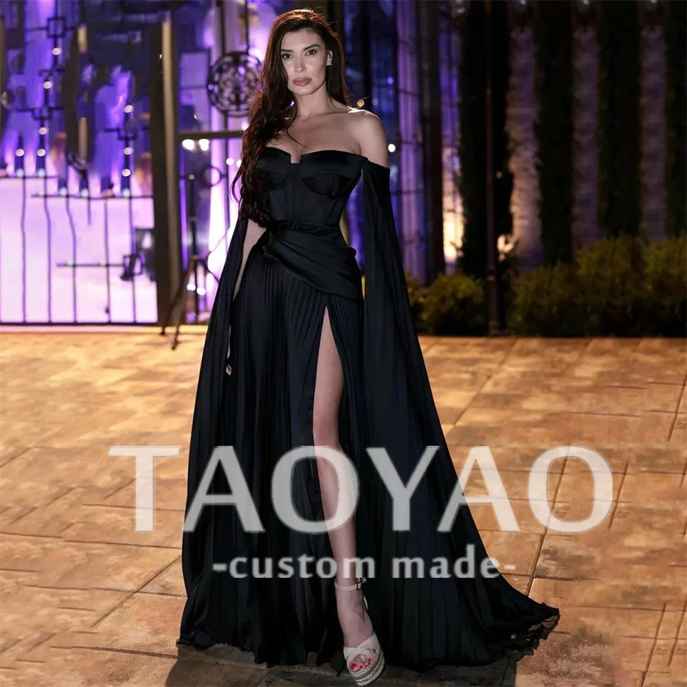 Black Satin A-Line Sexy Sweetheart Prom Dresses Celebrity Dresses Strapless Off The Shoulder 2024 Evening Dress Formal Gown