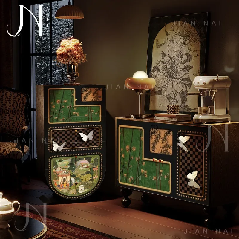 Medieval solid wood four-chest art living room against the wall entrance locker bedroom drawer decorative storage cabinet