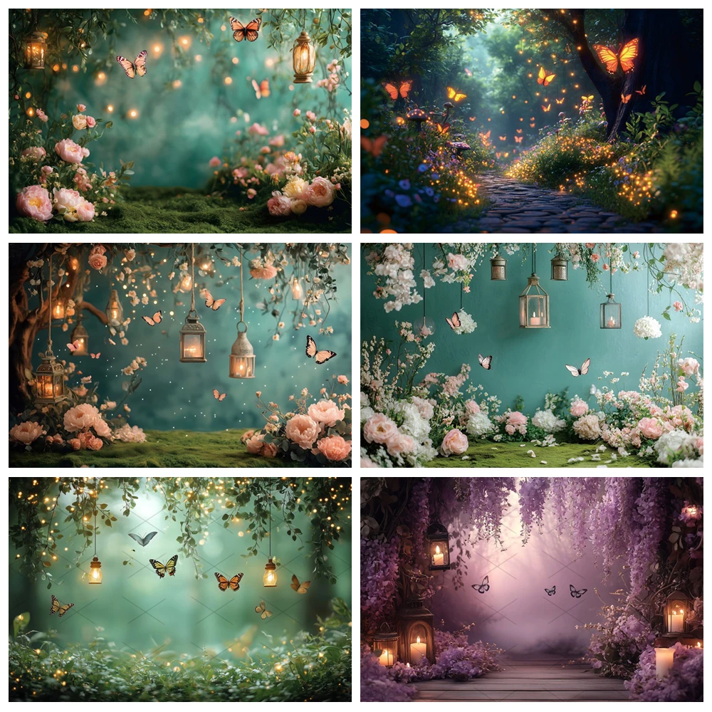 

Spring Fantasy Jungle Photography Background Butterfly Magic Fairy Princess Birthday Party Decoration Backdrop Photo Studio Prop