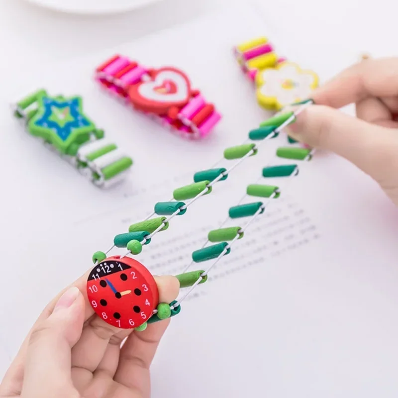 Kids Girl Colorful Wood Bracelets Children Elastic Watch Wristbands Child Toy Bracelet Wholesales Birthday Gift Jewelry for Kids