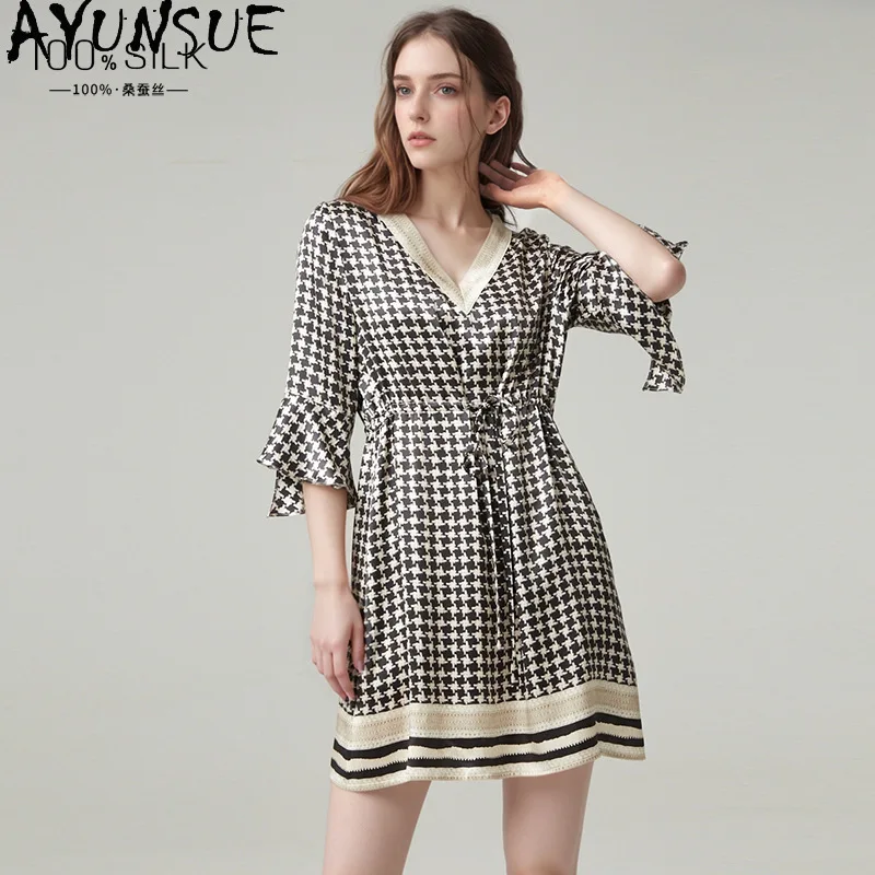 AYUNSUE Heavyweight Silk Pajamas for Woman Light Luxury V-neck Night Dress Woman Summer Nightgown Woman Clothes Пижама Женская