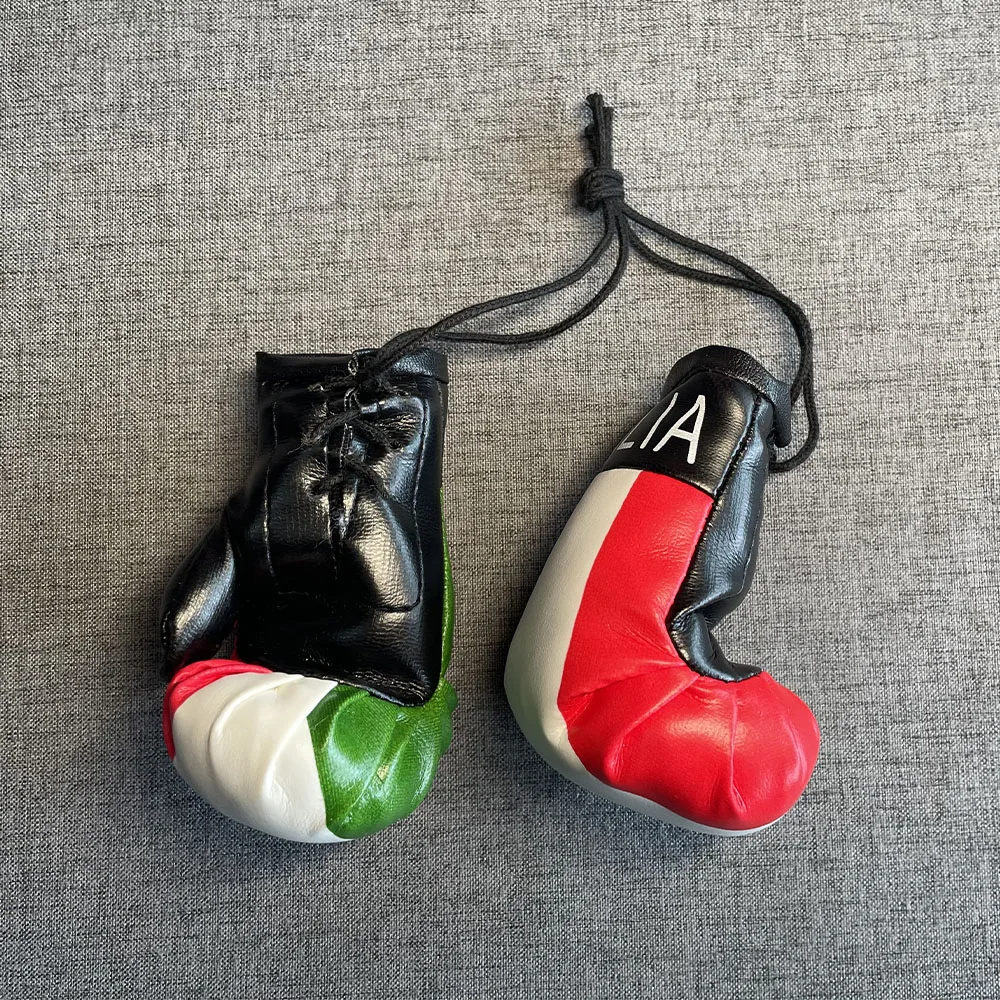 Italy National Flag Boxing Gloves Keychain Hanging Mirror PVC Pendant in Car Accessories Interior Auto Car Decoration Key Chain