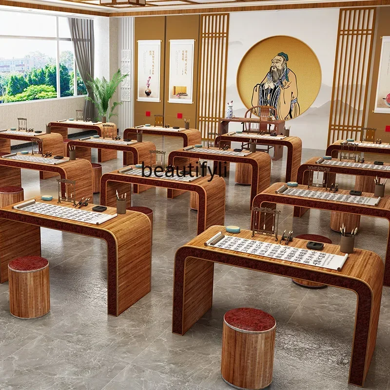 yj21 Calligraphy table Chinese style study table antique calligraphy and painting brush practice training class tea art table