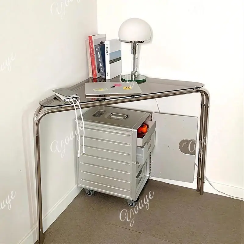 Triangle Desk Corner Desks Modern Minimalist Glass Side Tables Luxury Transparent Stainless Steel Tables Interior Furniture