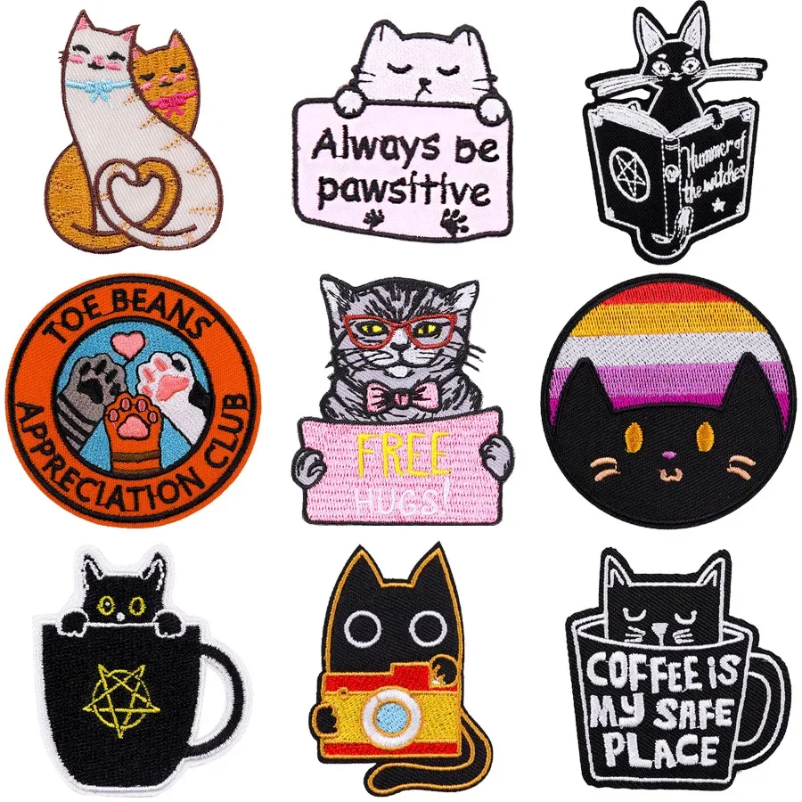 Cartoon Embroidery Patch Lovely Cat Kitten DIY Fusible Iron on Patches Washable Clothes Badges Bags Hats Personalize Accessories