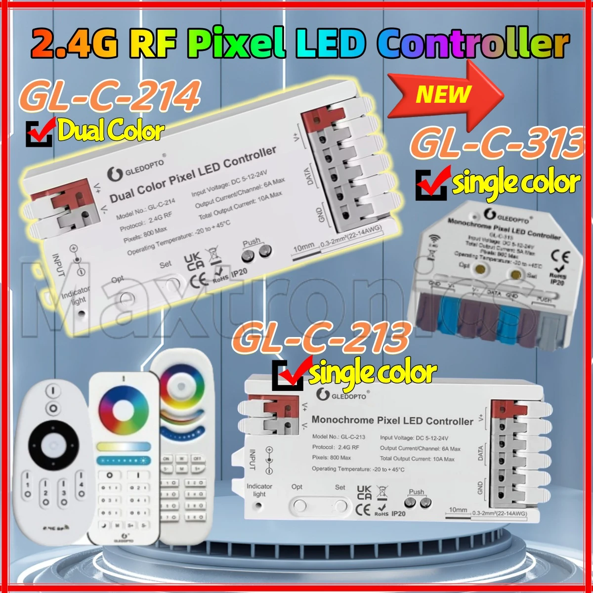 GLEDOPTO 2.4G RF Pixel LED Controller Dynamic Horse Racing Lighting For Dual Color /Single Color WS2811 WS2812B LED Strip Lights