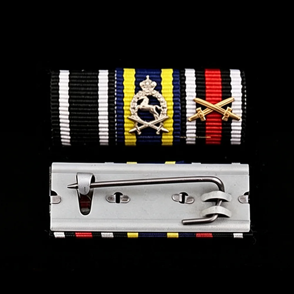 1PC Ribbon Bar Crown Crossed Swords Emblems Pin Military Enthusiast Collectibles Decoration Craft Gift