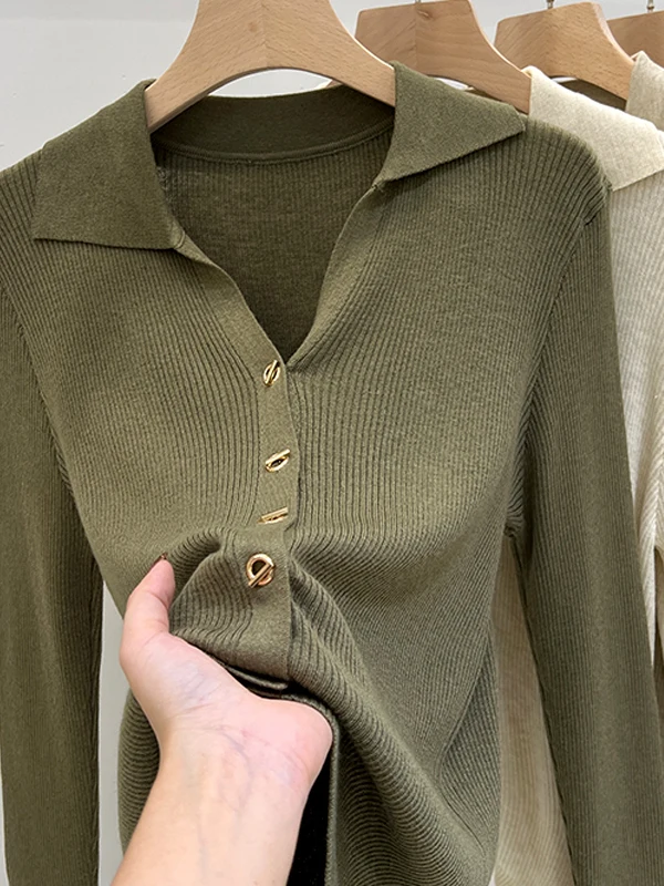 سترة محبوكة من Ele Ne بتصميم أزرار للربيع والخريف بطبقة أساسية عالية من Faion Sensation Commute Sle Long Sve... #3