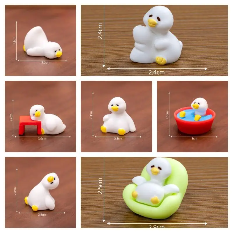 7PCS Miniature Duck Figurines Toys Animal Toys DIY Home Kawaii Room Decoration Cute Little Duck Ornament Figurines For Dollhouse