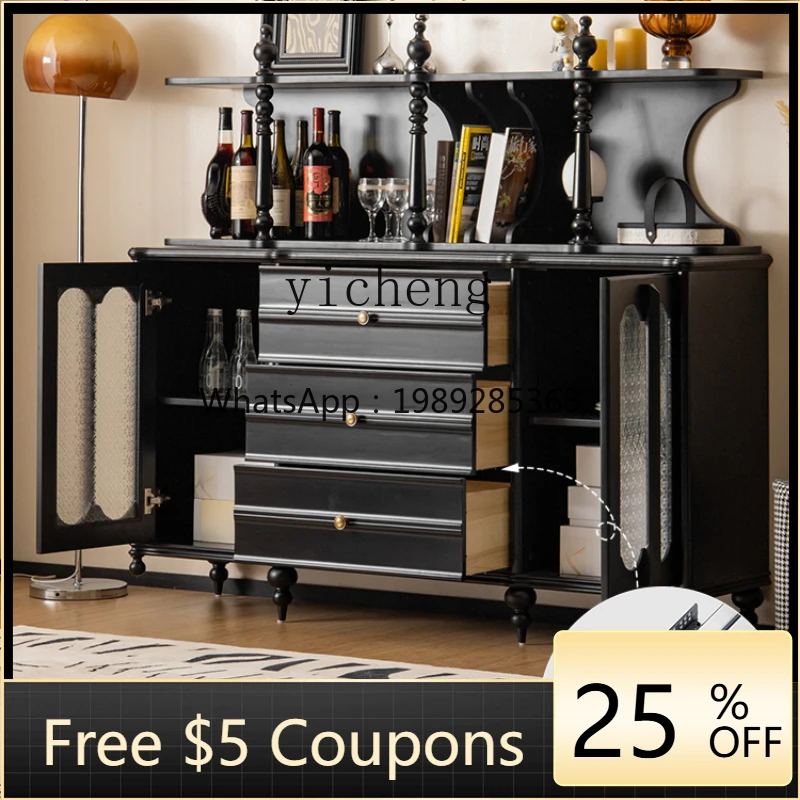 

H3-20 retro all-solid wood dining side black restaurant tea cabinet medium antique storage integrated wall storage cabinet