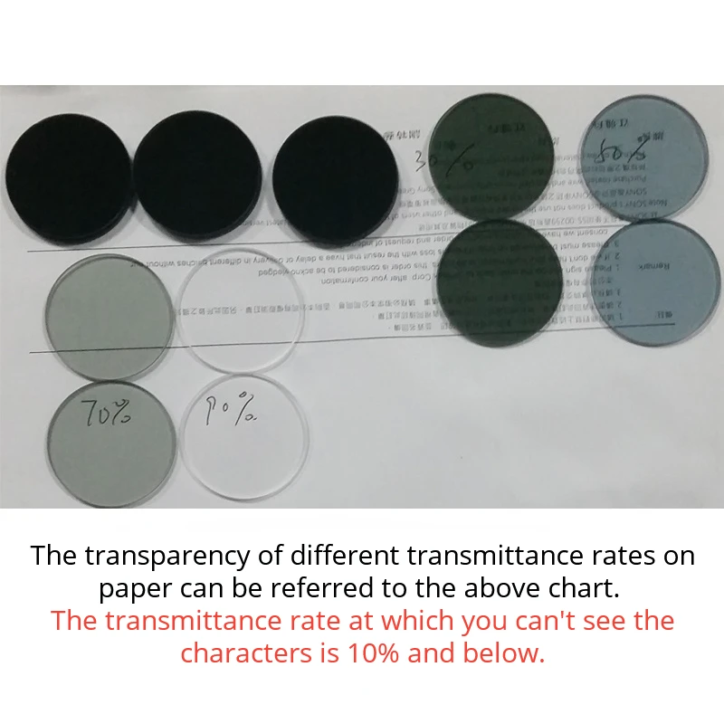 1PC Diametre 20mm 1% 2% 5% 30% 50% Transmittance Neutral Gray Filter Light Reduction Film Medium Gray Density Mirror Dark Glass