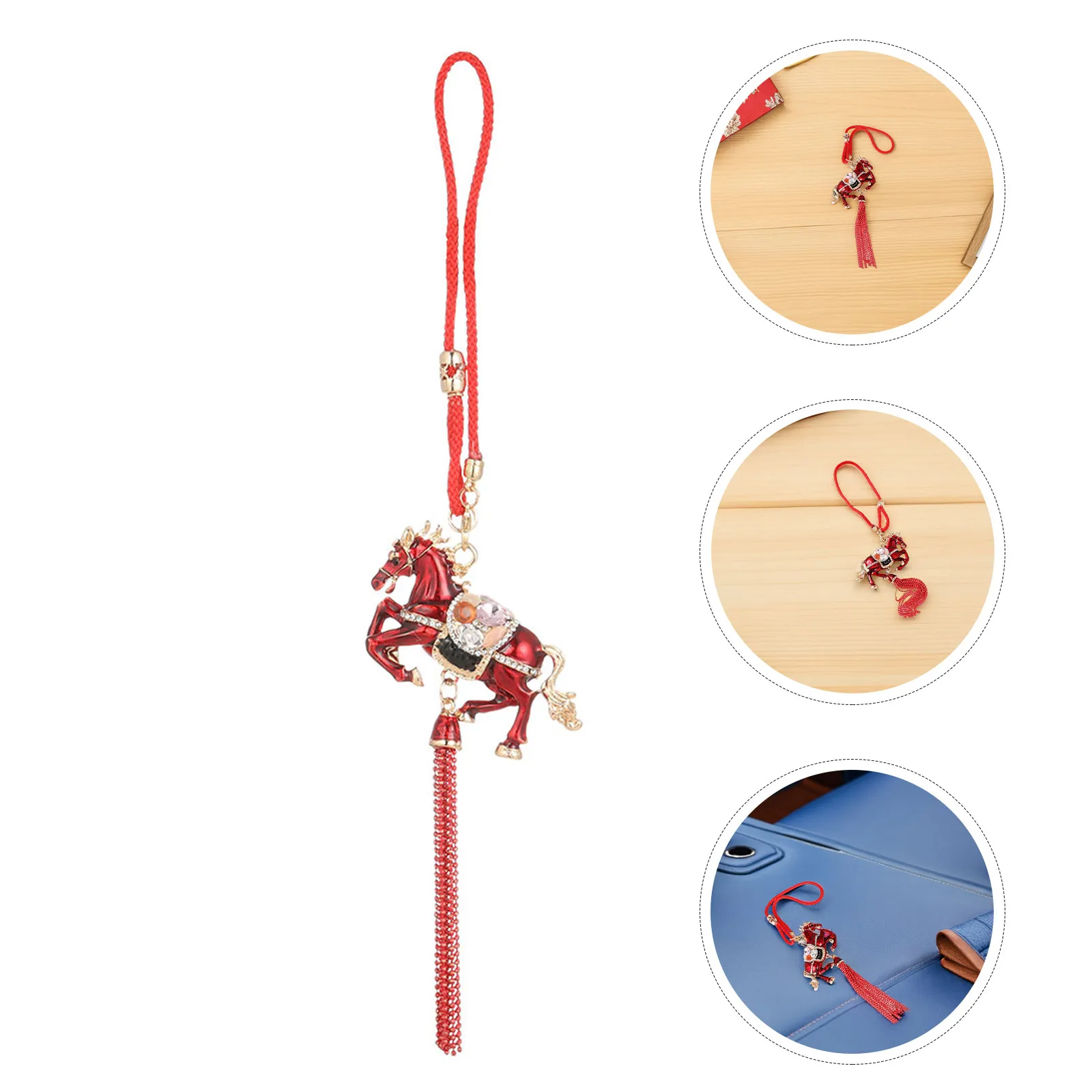 2Pcs Chinese New Year Car Hanging Pendant - Handcarved Horse Tassel Ornament Year of The Horse Decor Lunar Festival Lucky Charm