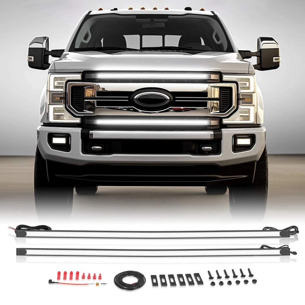 2X For Ford F-250 F-350 Super Duty 2017-2022 LED DRL Grill Accent Bar Lights Kit Curved Front Grill Lights 2PCS 37Inch Light Bar