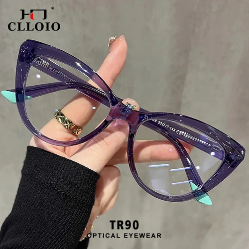 CLLOIO, elegante montura de ojo de gato, gafas de lectura antiluz azul para ordenador para mujer, gafas graduadas personalizables para miopía e hipermetropía