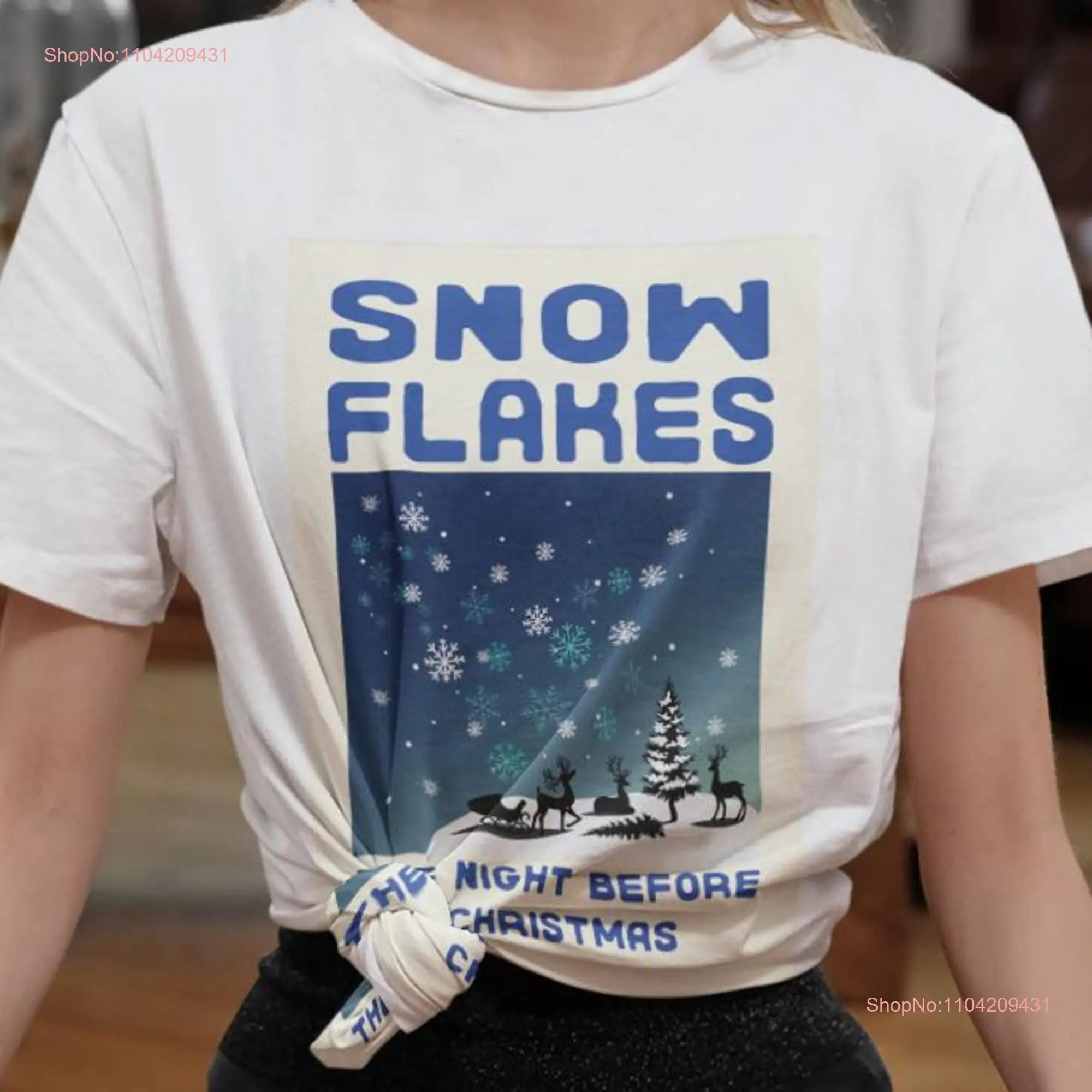 Christmas T Shirt Snow Flakes Poster Xmas Holidays long or short sleeves