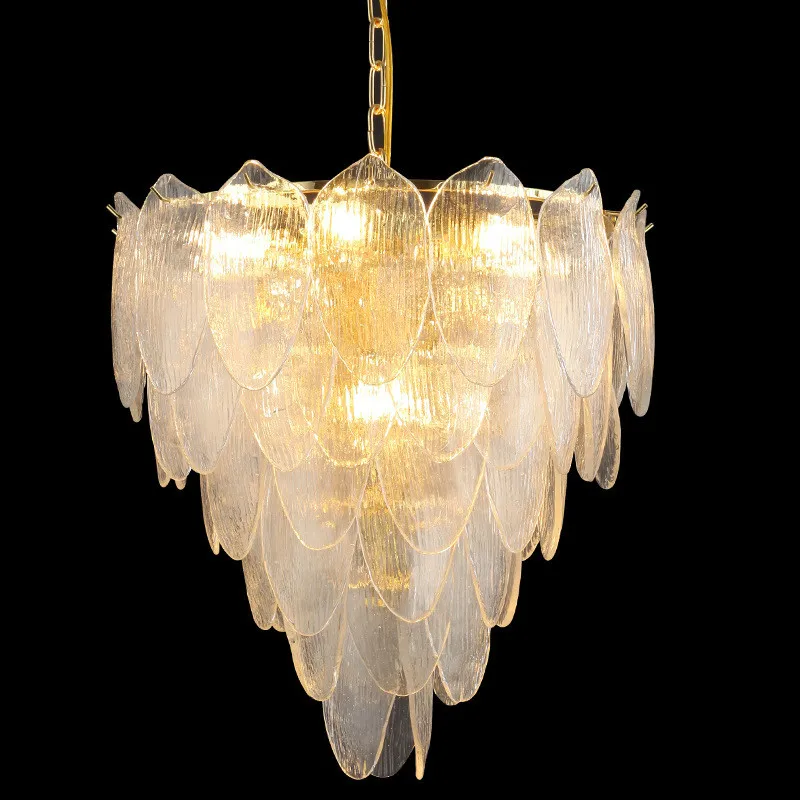 Art Deco Plate Gold Metal Led Pendant Lights Glass Leaves Lustre Luminaria Hanging Lamp Led Indoor Lighting Fixtures Lamparas