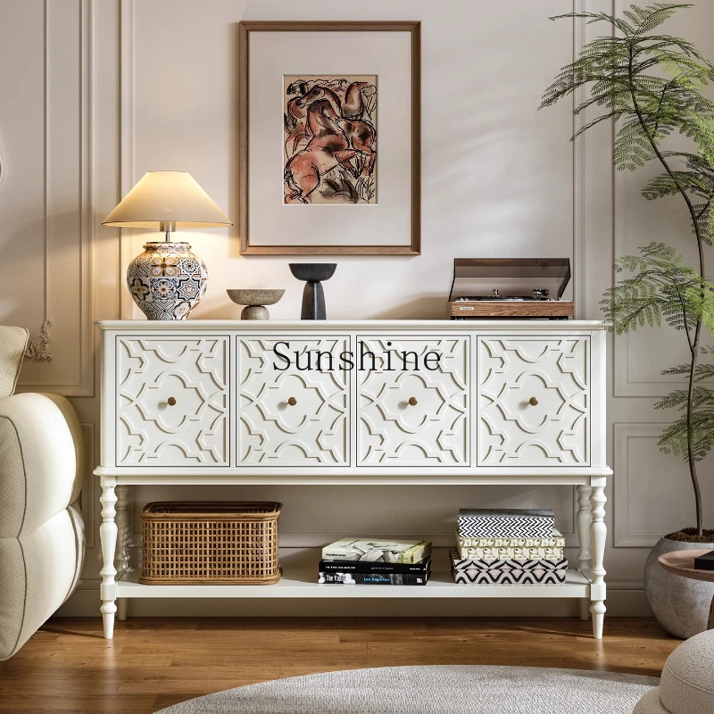 

French white home solid wood against the wall home retro living room aisle decorative cabinet