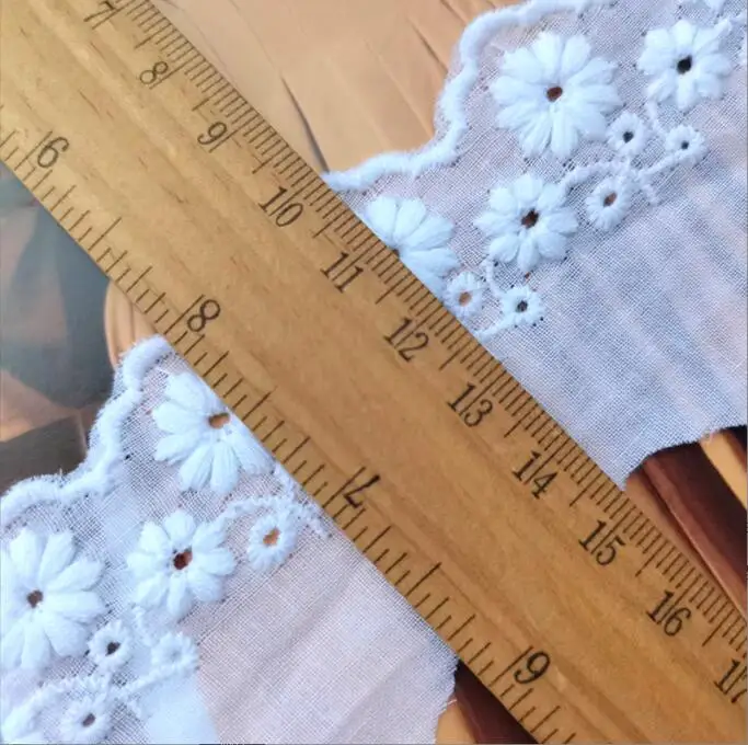 5 متر/مجموعة العاج النقي الأبيض 100% القطن المطرزة حافة القطن الدانتيل القماش ديكور الدانتيل تقليم الشريط الخياطة الحرفية 5.5 سنتيمتر