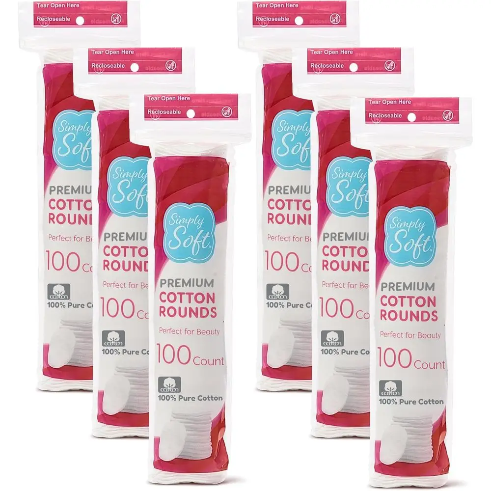 

100% Pure Cotton Absorbent Pads, 100-Count, 6-Pack