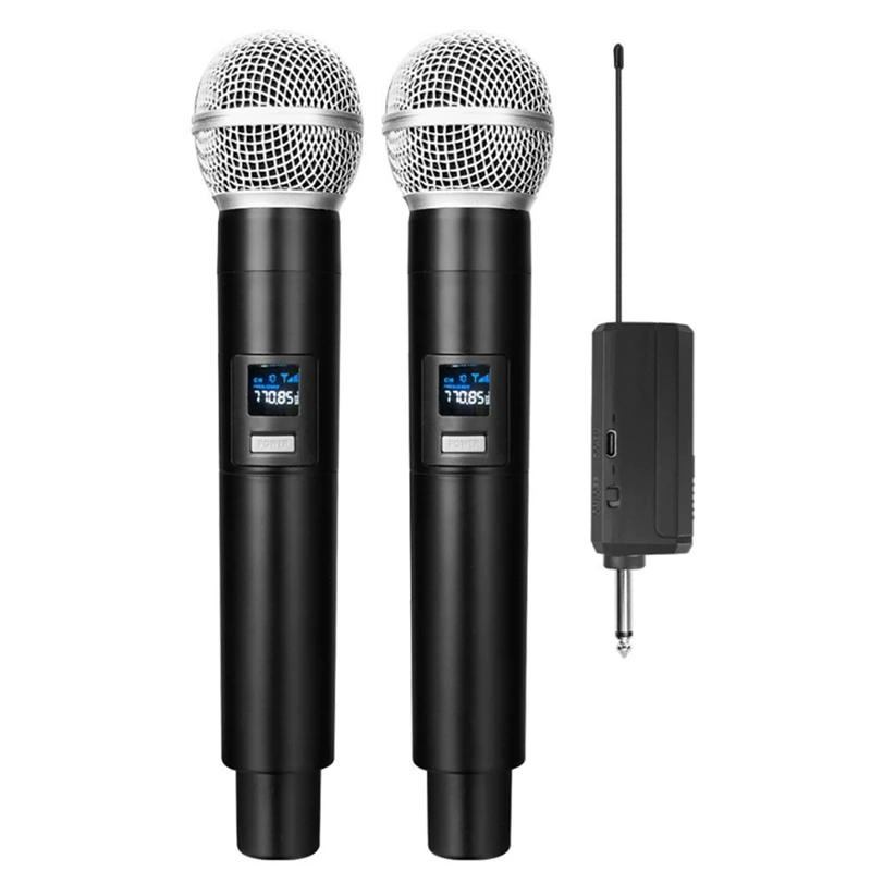 Top-New Wireless Dual Handheld VHF Dynamic Microphone Karaoke Microphone With Receiver For Wedding Party Speech Church Club