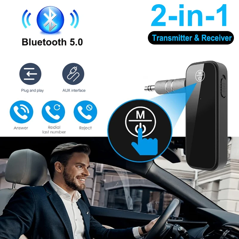 Bluetooth 5,0 2 en 1 Jack Adaptador auxiliar de Audio inalámbrico transmisor receptor Adaptador de ordenador Mini emisor para auriculares de TV de coche