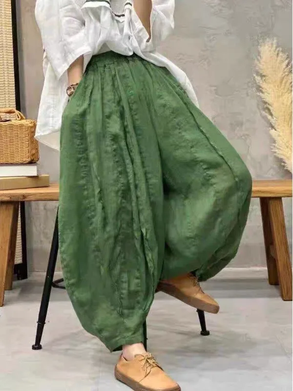 Slimming Summer Thin Breathable Linen Wide Leg Knife Pants Casual Pants Women's Lantern Pants Artistic Patchwork Drapey Sle