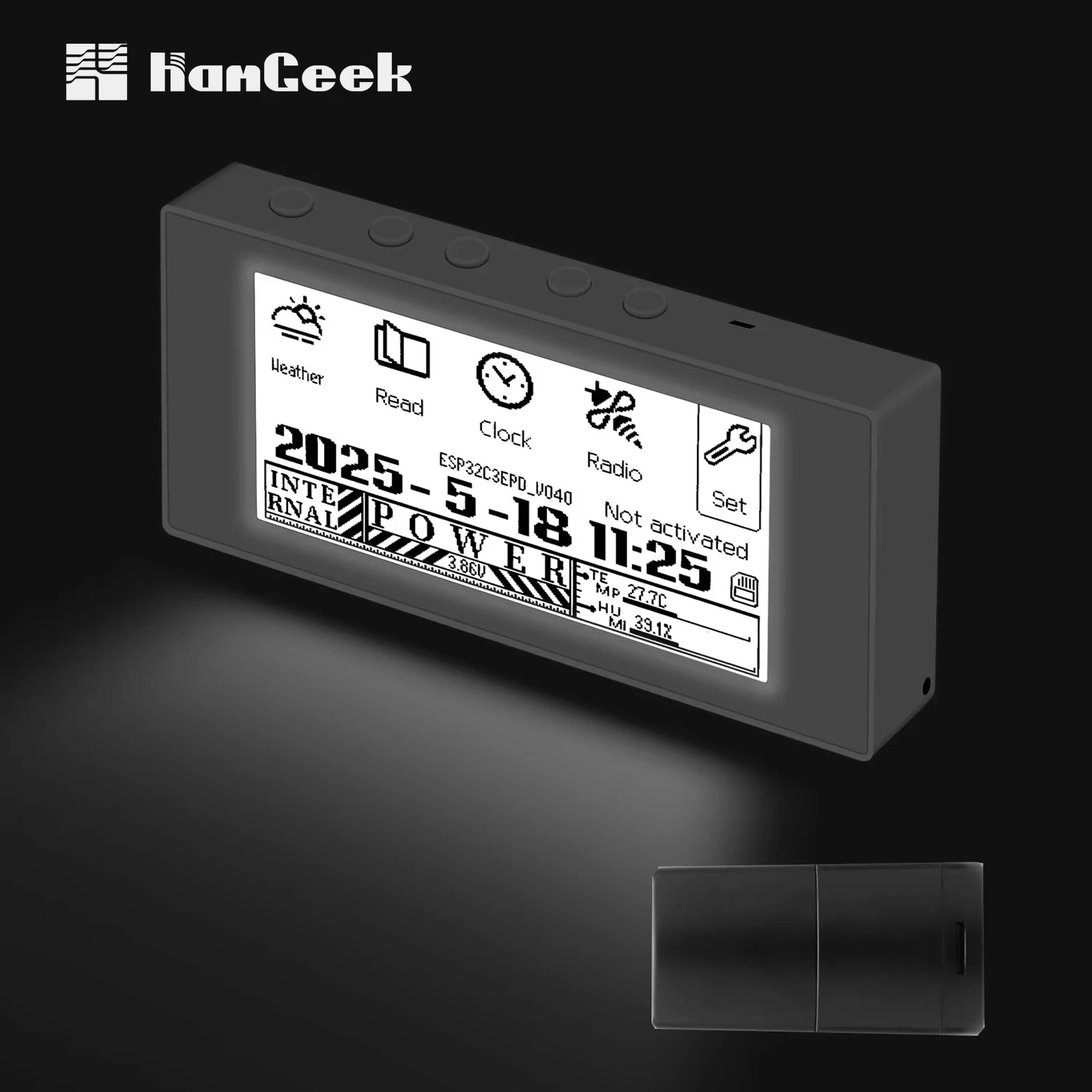 

HAMGEEK (White/Black Panel) RW01 Mini E-Ink Reader E-Book Reader for Weather Clock Image Viewing Alarm TXT & EPUB Files