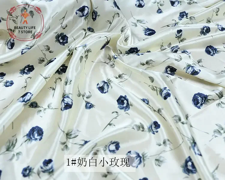 Imitation Silk Satin Fabric Printed Flowers Pattern Charmeuse Cloth for Sewing Clothing  Background Tablecloth DIY 150*100cm