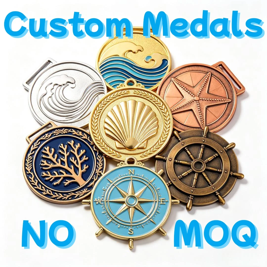 Custom Metal Ocean Medal No MOQ Customized Wave Shell Starfish Coral Compass Rudder Award Souvenir Sports Competition Gift Medal