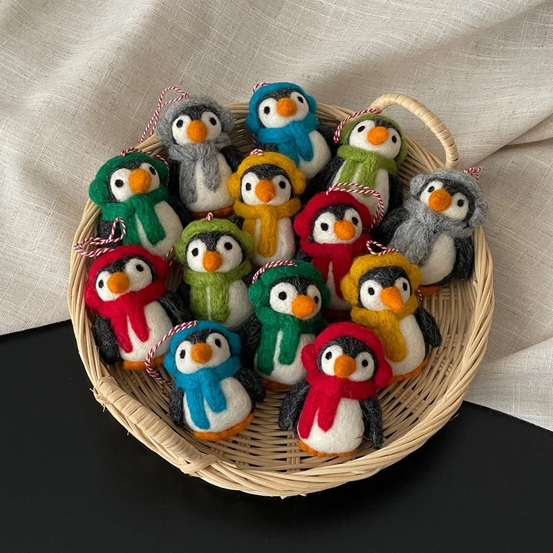 

6piece Handmade Wool Felt Penguin Mobile Phone Key Car Decorations toys Cute Hanging Ornaments for Bags Soft Stuffed Toys