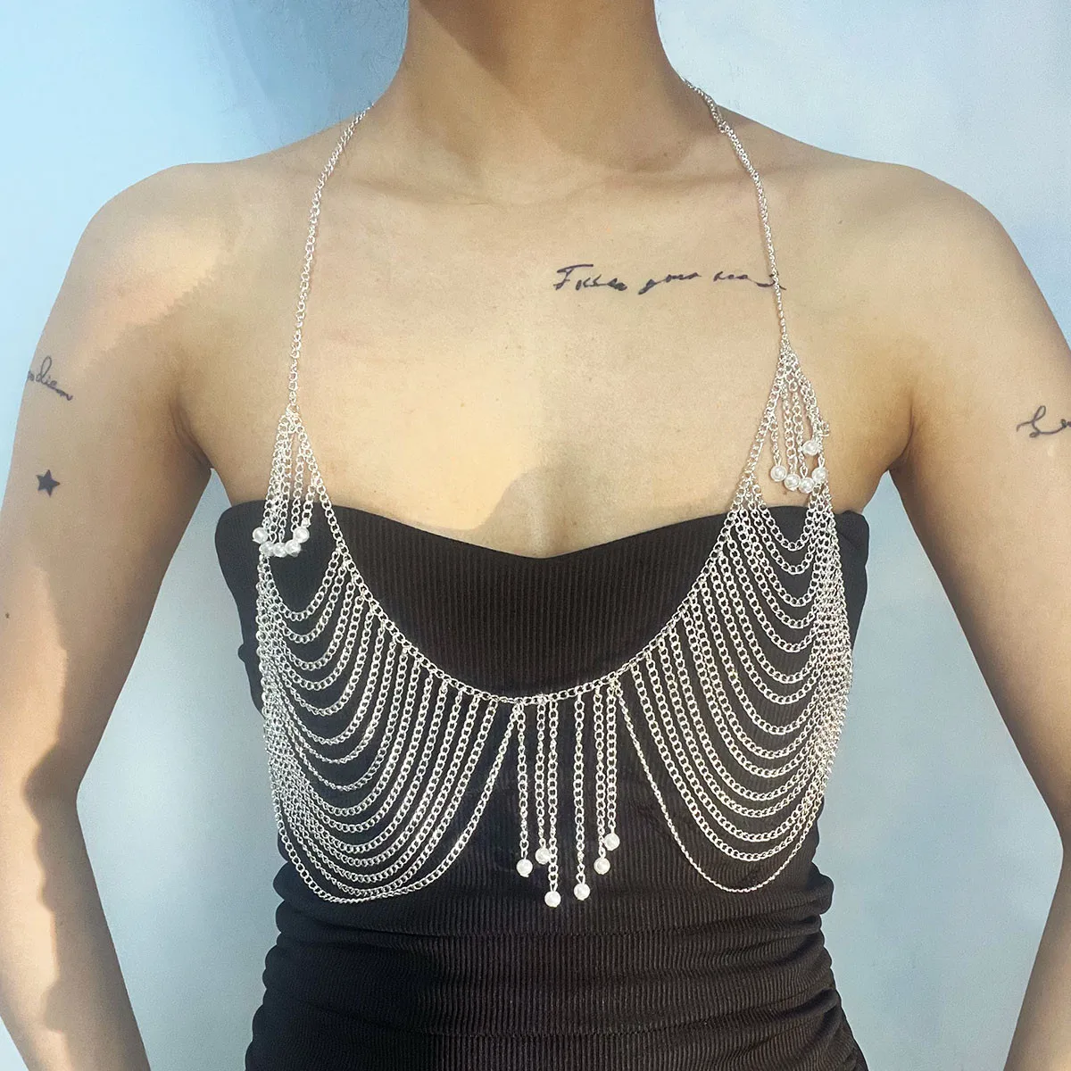 Fashion Simple Personality Metal Body Jewelry Sexy Tassel Bra Chain Party Stage Show Lingerie Accessories