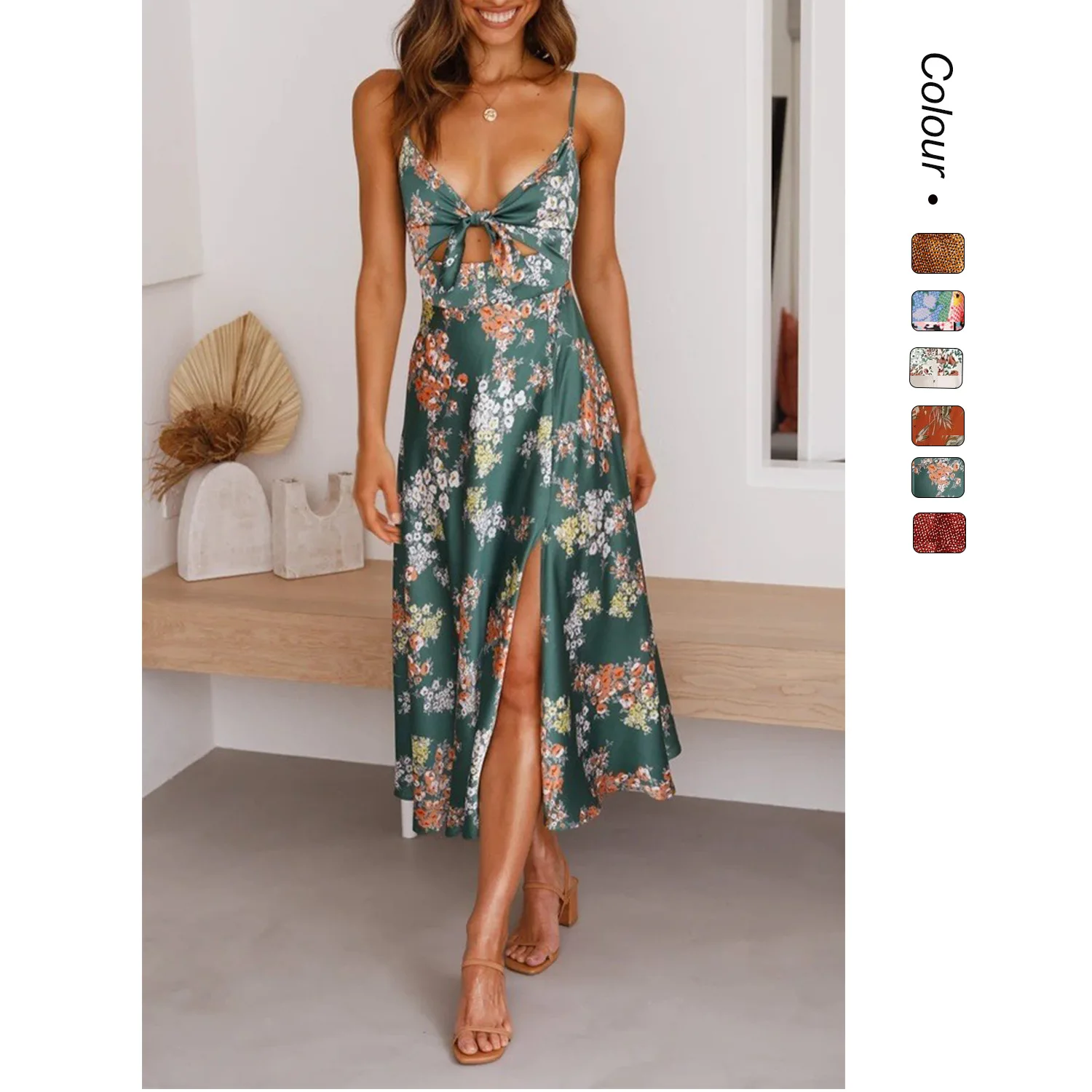 

2025 Spring and Summer New Small Floral Printing Fresh and Sweet Suspender Dress Europe and America