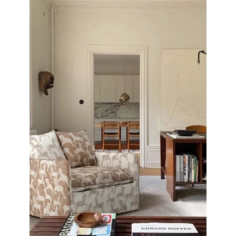 Royal horse 1.5-seat sofa, double living room solid wood down dismantling and washing bedside stool