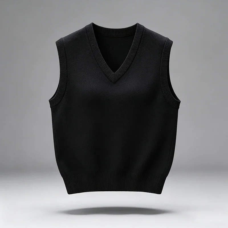 Men V Neck Knitted Vest Solid Color Sleeveless Pullover Slim Fit Soft Warm Knit Waistcoat Basic Casual Daily Mens Sweater Vest view 3