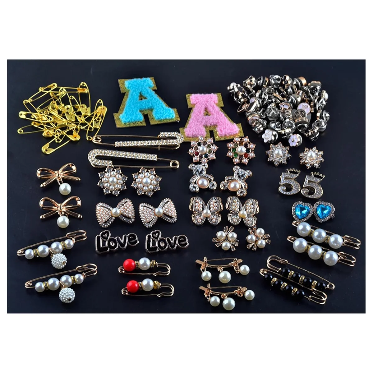 

ABIY-Rhinestone Pearl Brooch Pins 96pcs Brooches and Pins for Women Gold Junk Sock Charms Pins Jewelry Accessories