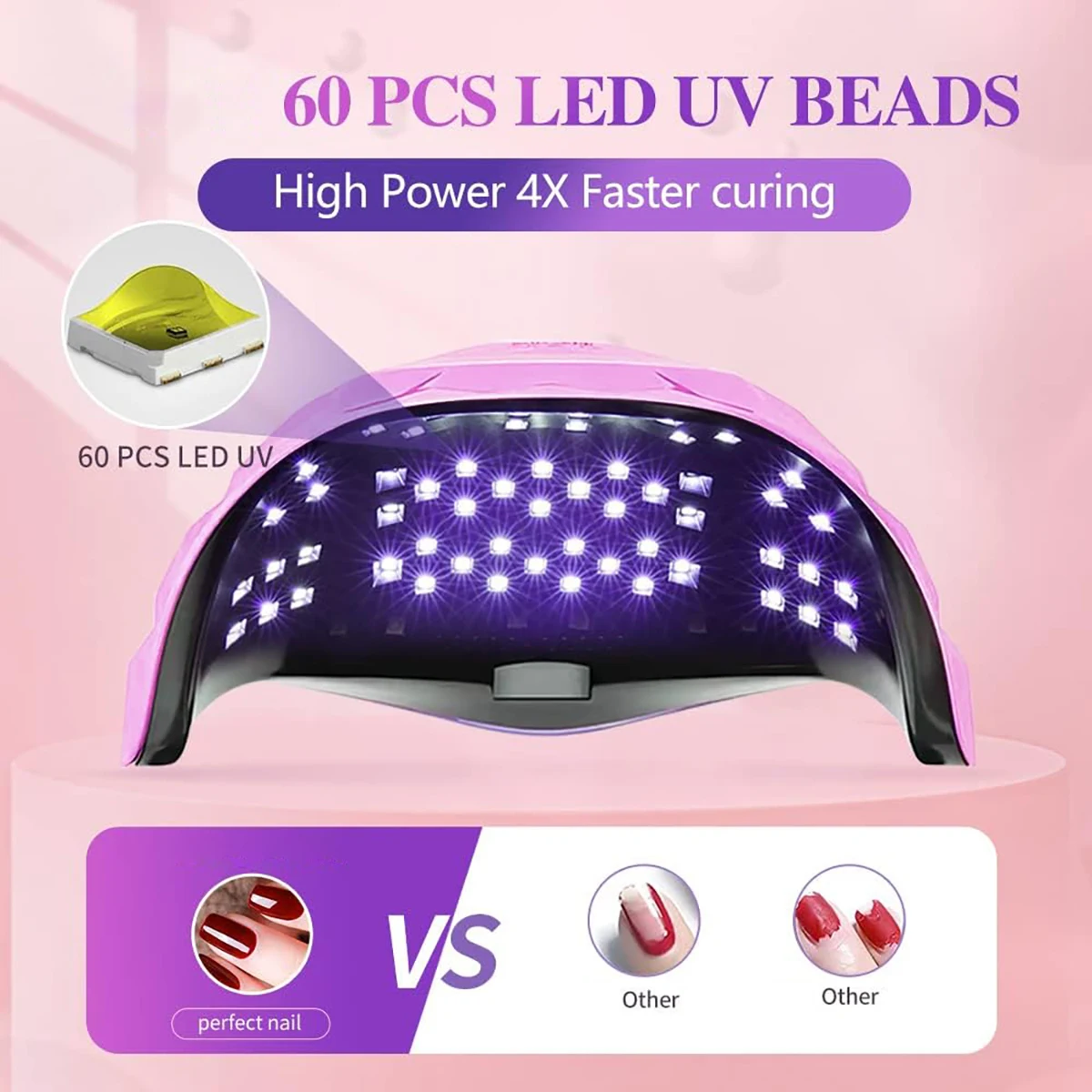 Upgrade 60 LED Nail Lamp, UV LED Lamp, Nail Dryer for Gel Polish with LCD Display, Automatic Sensor and 4 Timer Settings