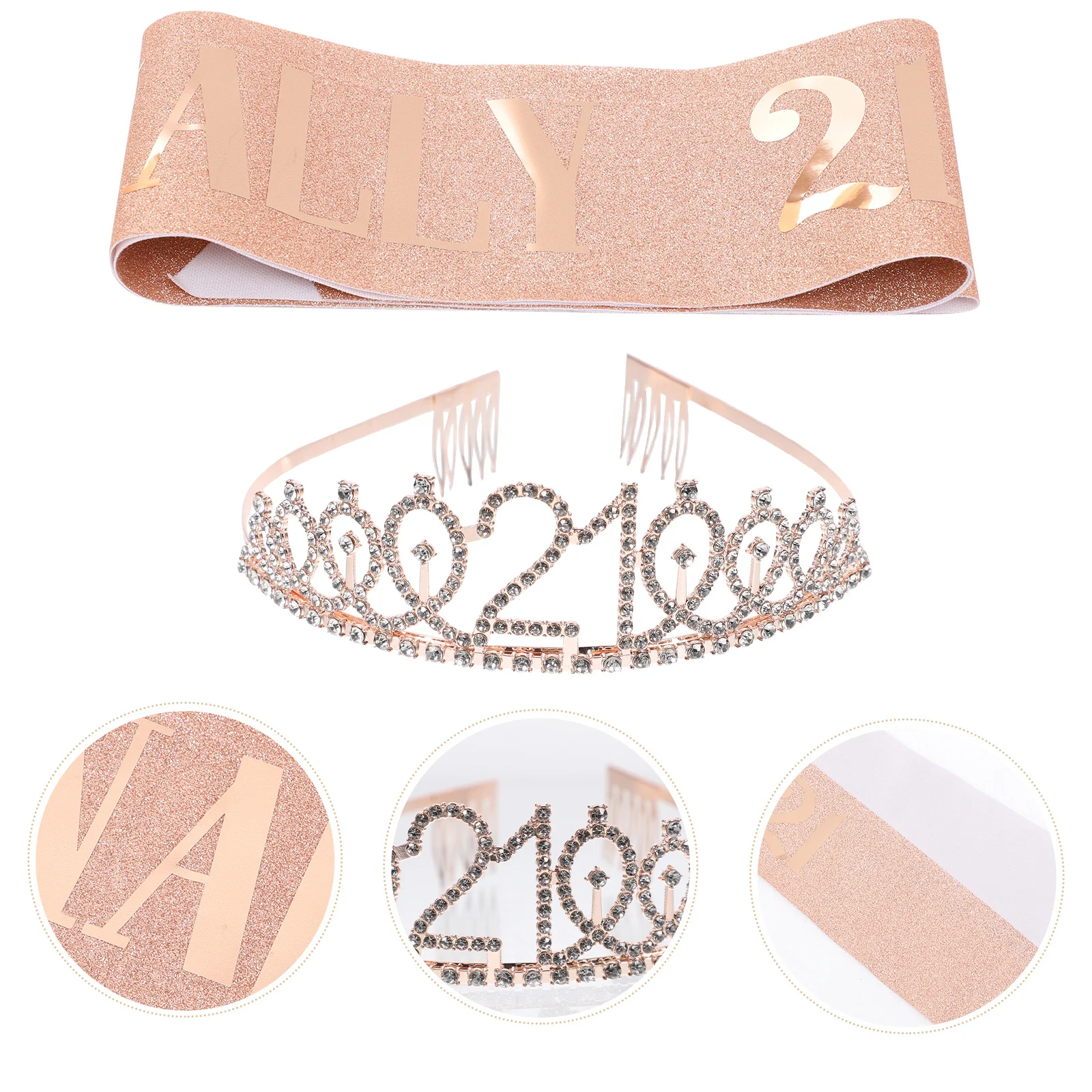 

1Set Birthday Sash Tiaras 21st Crown Headdress Party Decoration Stylish Exquisite Look Eye-Catching Hairstyle Charm Elegance