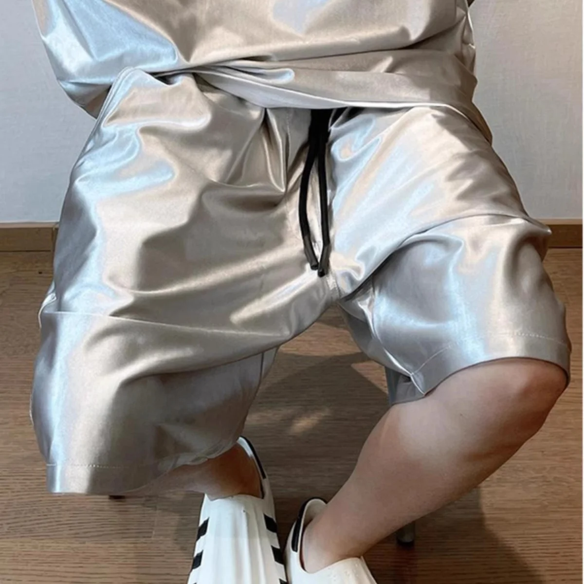 

Spor Bla Silver iny Drapey orts for Men And Women plus Size 300 Pou American High Street Sle Five-Quarter Length