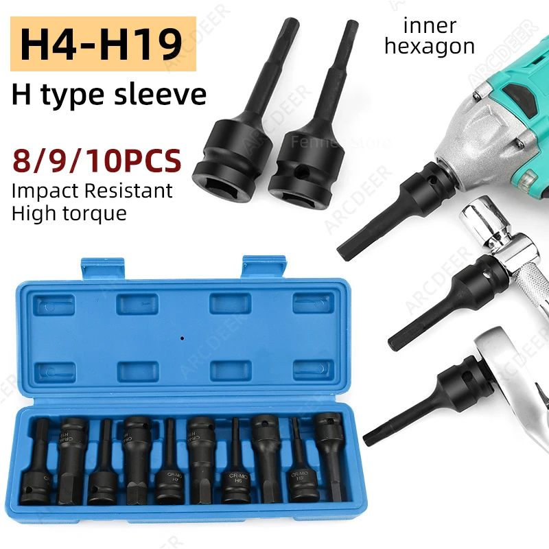 

Impact Hex Driver Bit Set 1/2" Drive Allen Bit Socket Set H-type Sleeve Bit Head Air Cannon Screwdriver H4-H19