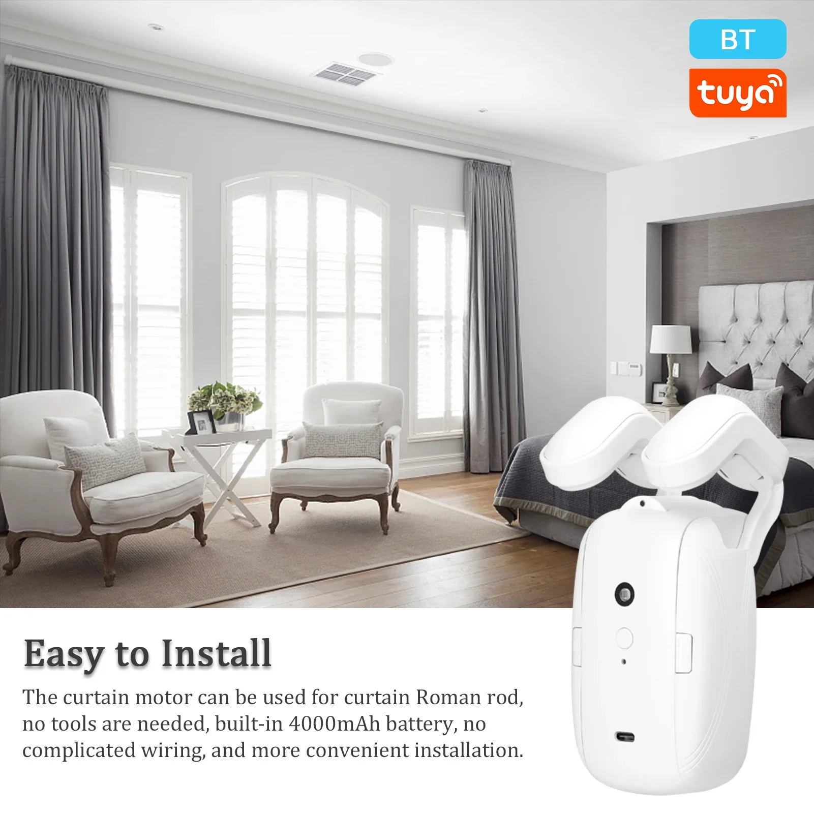 Tuya Wifi Smart Home Automatic Curtain Machine Trackless Installation Alexa Google Voice Remote Control Electric Curtain Robot