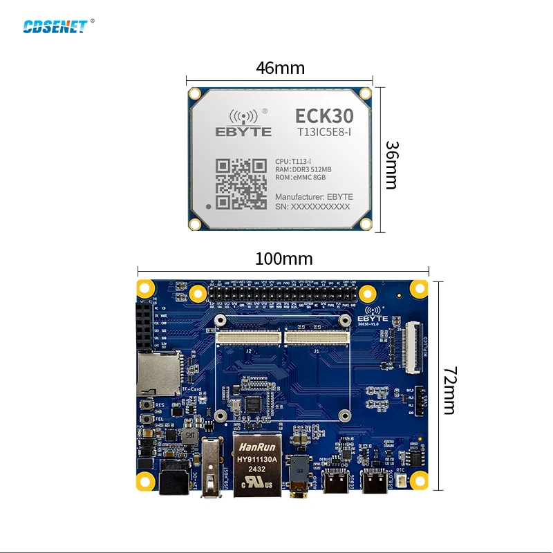 T113-i اللوحة الأساسية CDSENET ECK30 Linux BTB 1.2G ثنائي النواة ARM A7 RISC-V DSP متعدد النواة متغاير الطاقة الصناعية غراد