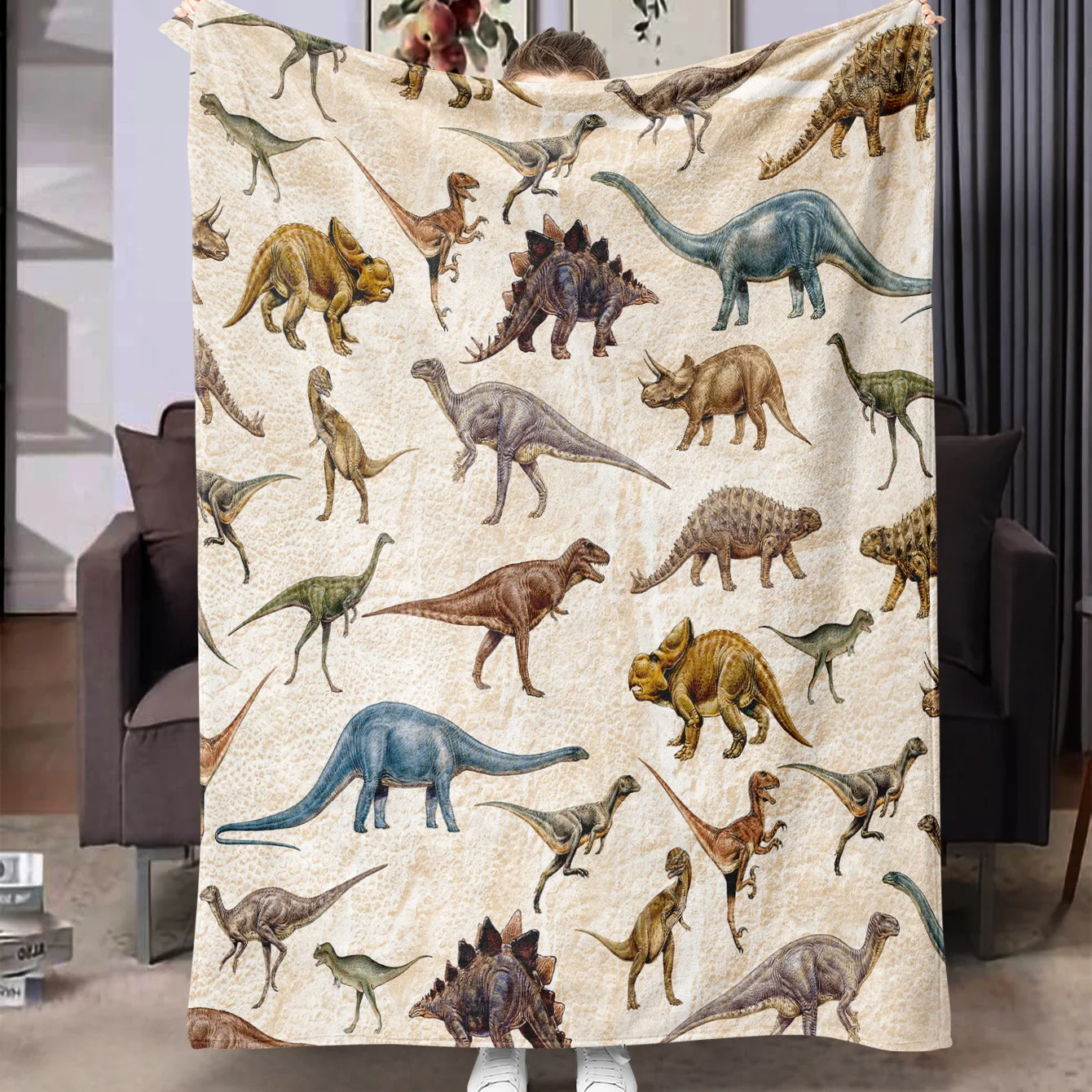 Flannel Dinosaur Blanket Super Soft Material Family Room Decor Prehistoric Wonder Bringer Quality Guaranteed