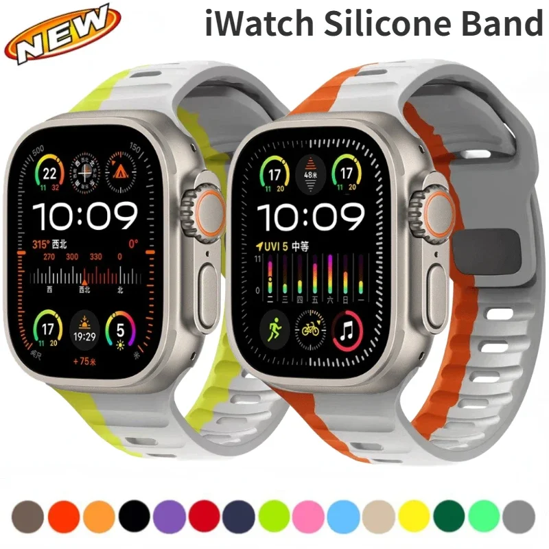 

Silicone Strap For Apple Watch Band 49mm 45mm 44mm 41mm 40mm 42mm 46mm Sports Bracelet Correa iWatch Ultra 10 9 8 7 6 5 SE Belt
