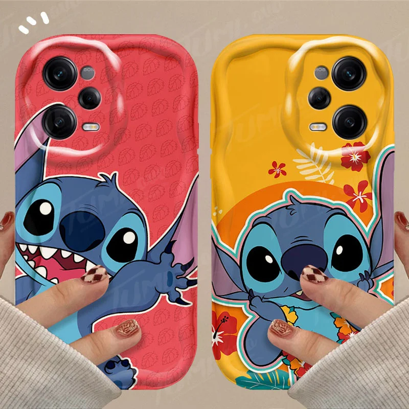 Cartoon Disney Stitch 3D Wave Case For Xiaomi Redmi Note 13 12 Pro Plus Turbo Speed 12S 12R 11 11S 10 10S 9S 7 8 9 Pro Max Cover